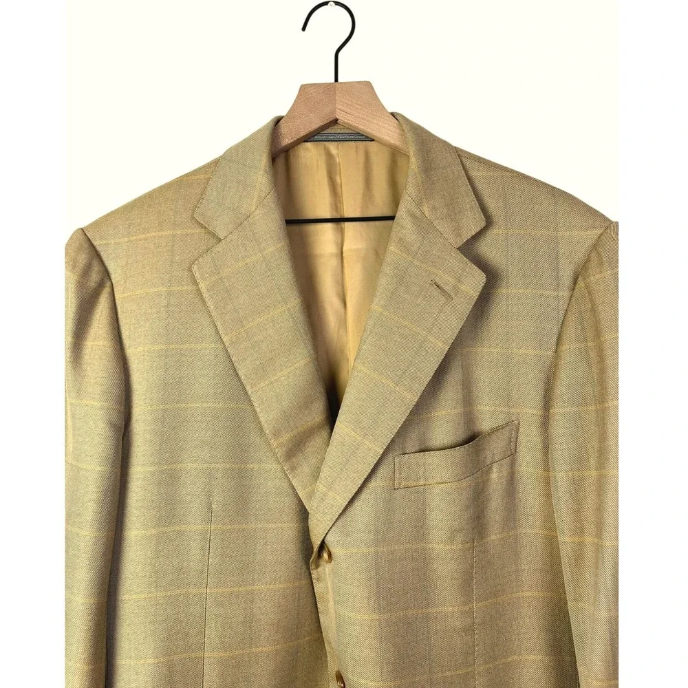 Ermenegildo Zegna Silk‎ & Wool Plaid Blazer Sport Coat Jacket Light Brown 44L